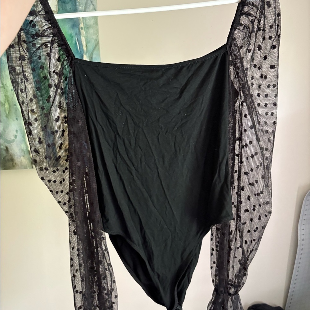 Elegant Black Sheer Sleeve Women's Top